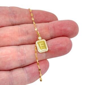 Gold-Tone Sterling Silver E Initial Cubic Zirconia Tinsel Chain Necklace 16"-18"